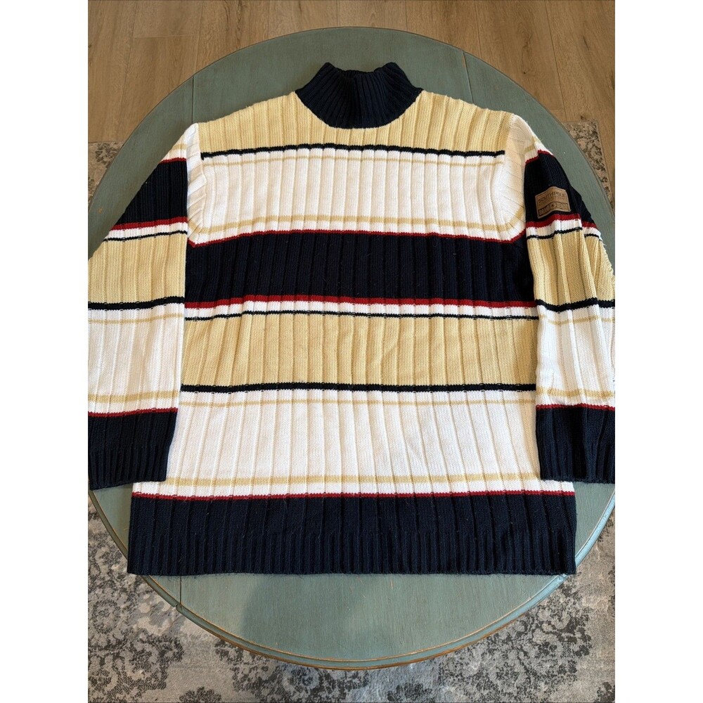 Y2K Southpole Striped Ribbed Knit Sweater Mens XL Mock Neck Hip Hop